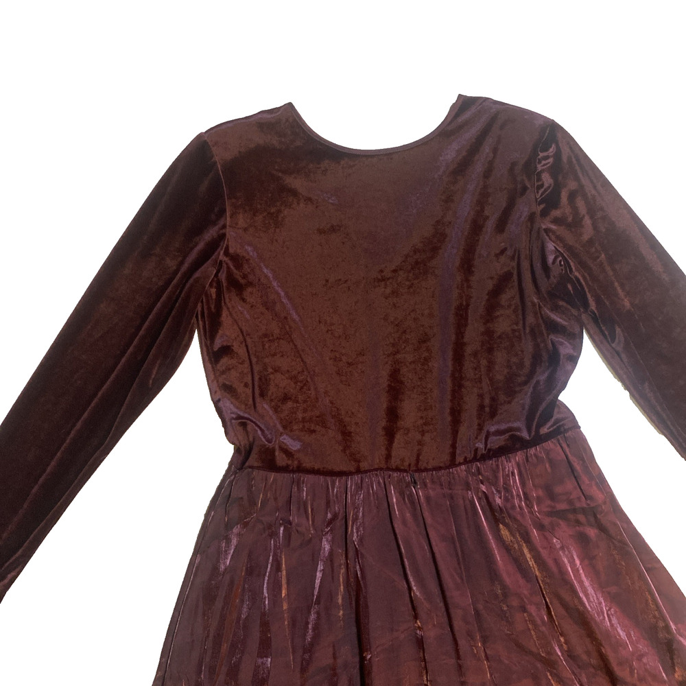 Molly Malloy Y2K Burgundy Velvet Satin Fit Flare Dress Long Sleeve Party 14 - Picture 3 of 10